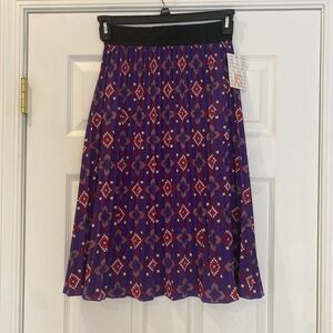 Lularoe NWT Jill Purple Pleated Geometric Print Midi Skirt Size XS